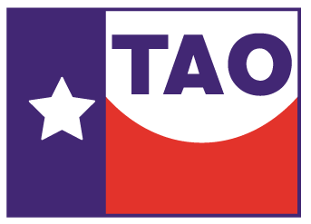 Texas Association of Orthodontists TAO logo red white and blue with star
